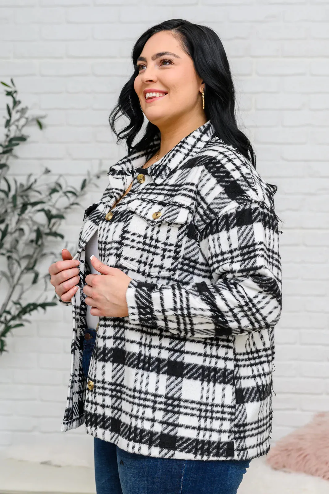 Kate Plaid Jacket in Black & White - JODIFL