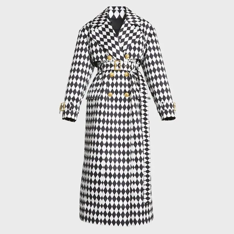 Laura Diamond Print Belted Trench Coat