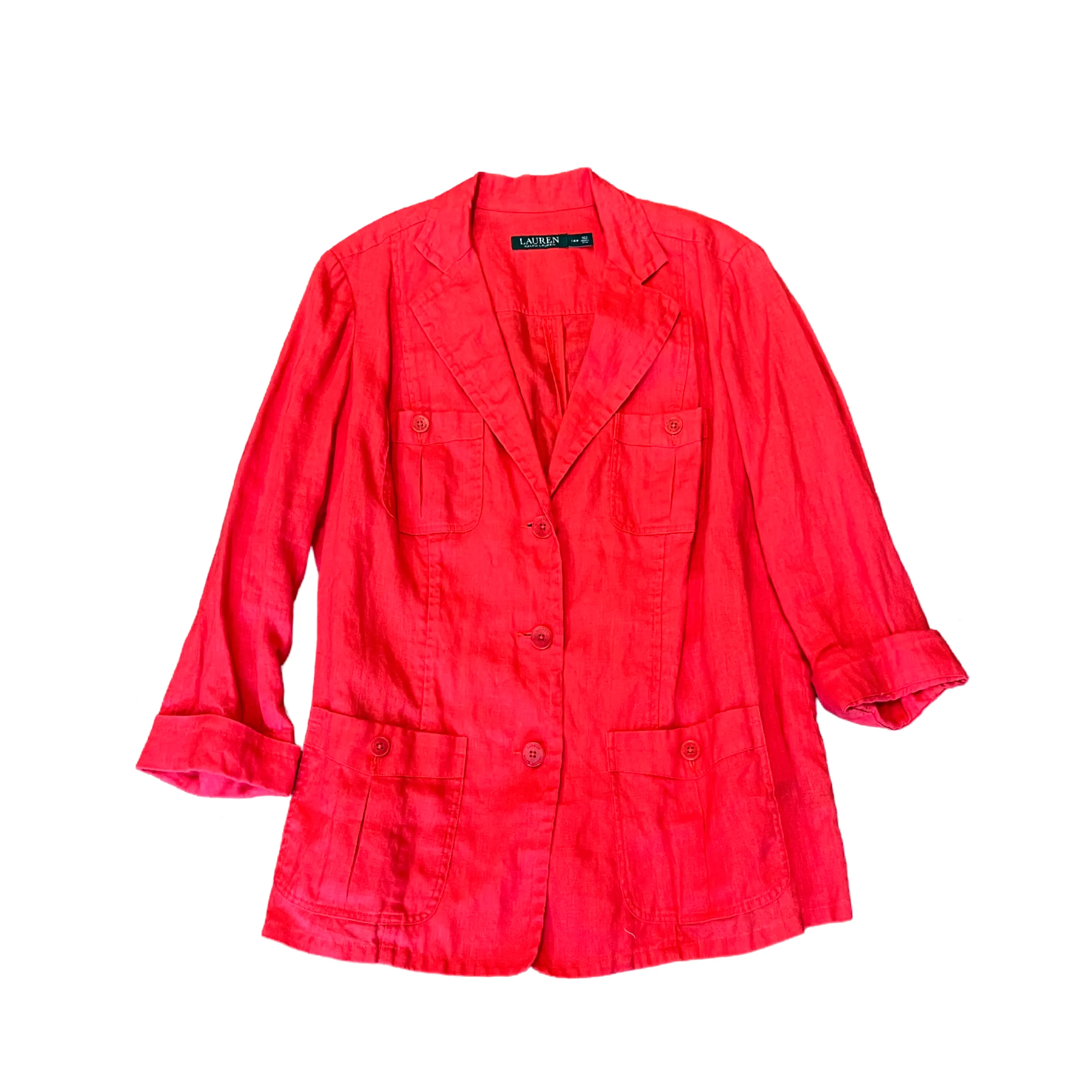 Lauren By Ralph Lauren Red Linen Jacket