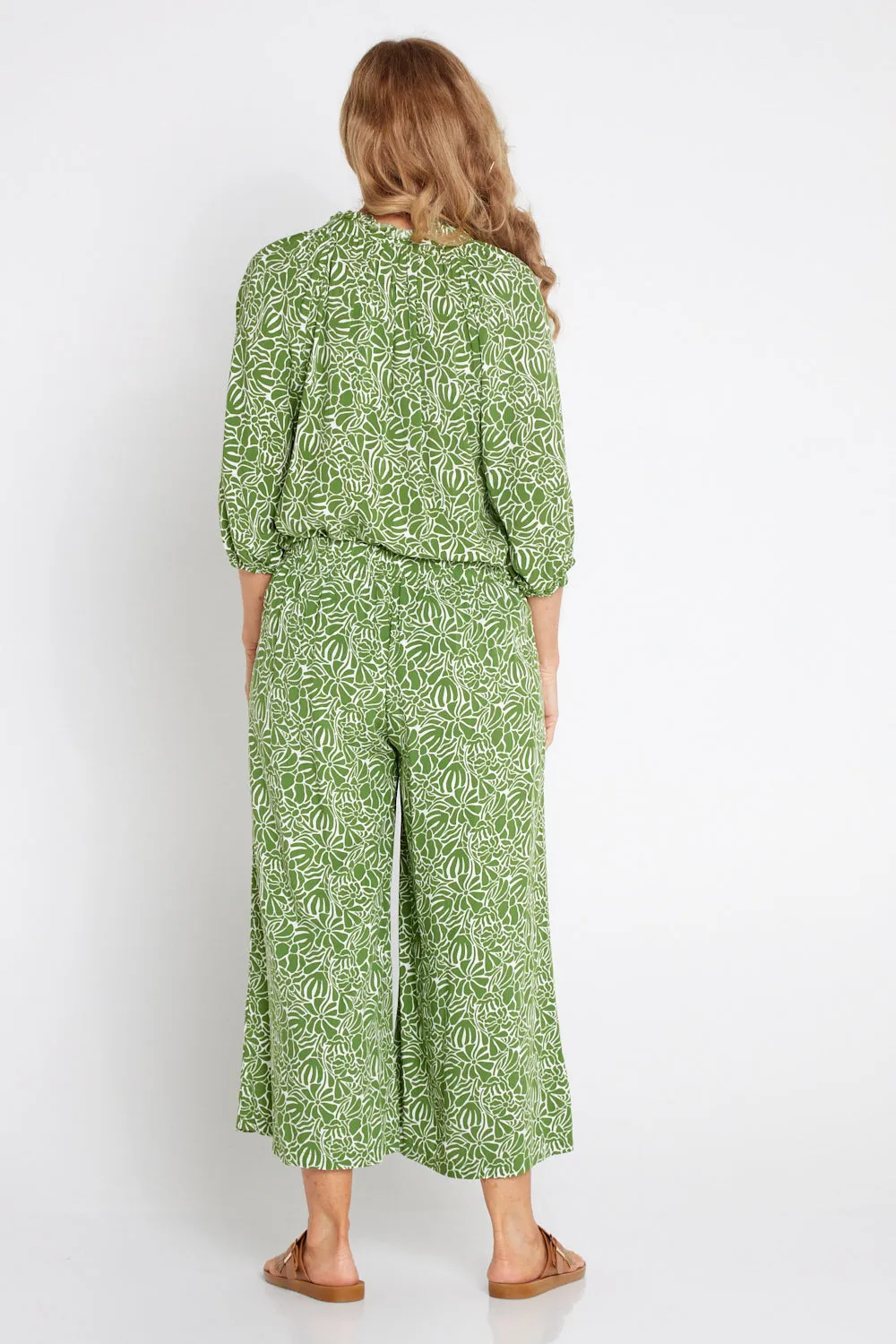 Leaves of Love Print Pants - Avocado