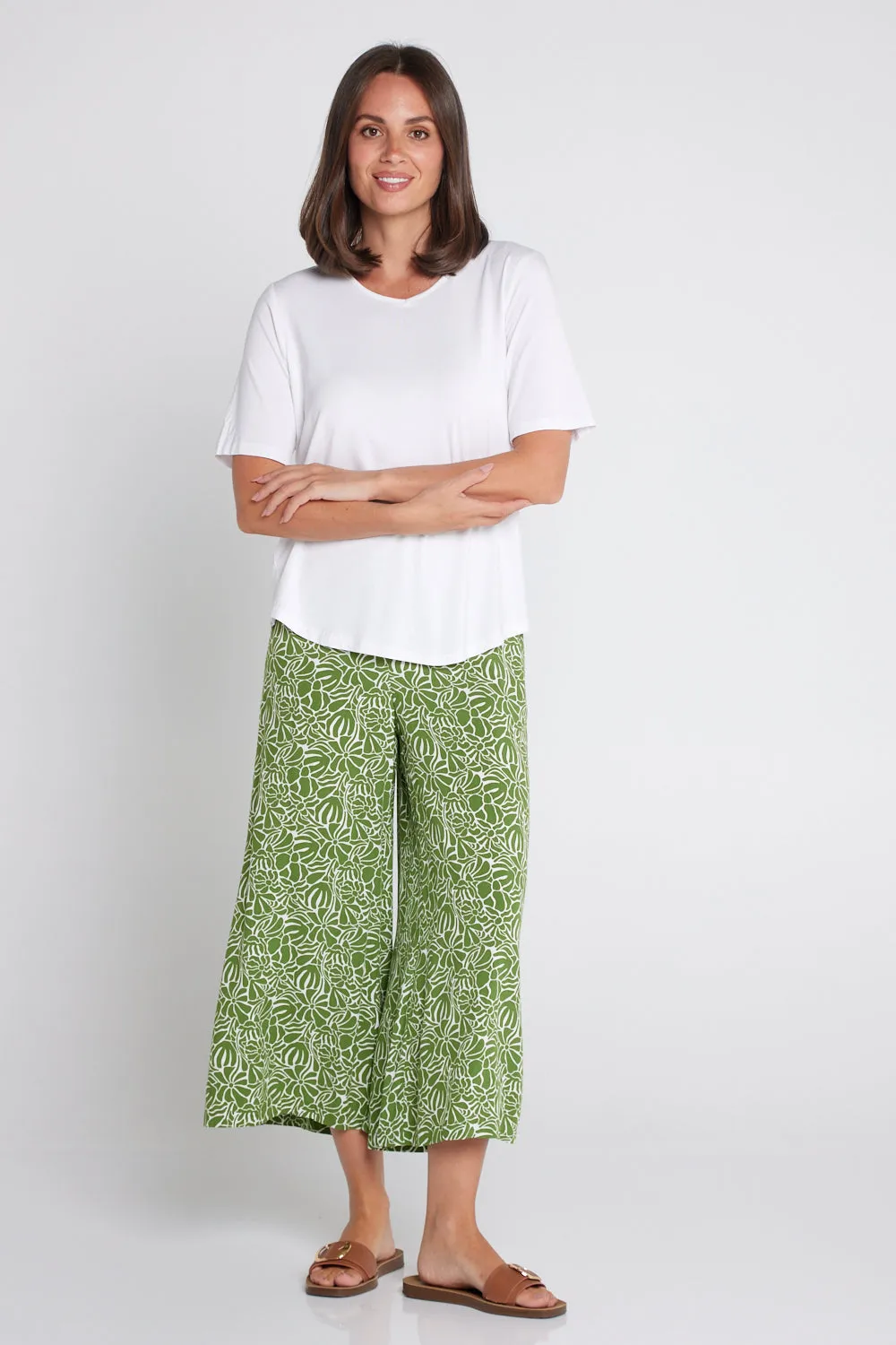 Leaves of Love Print Pants - Avocado