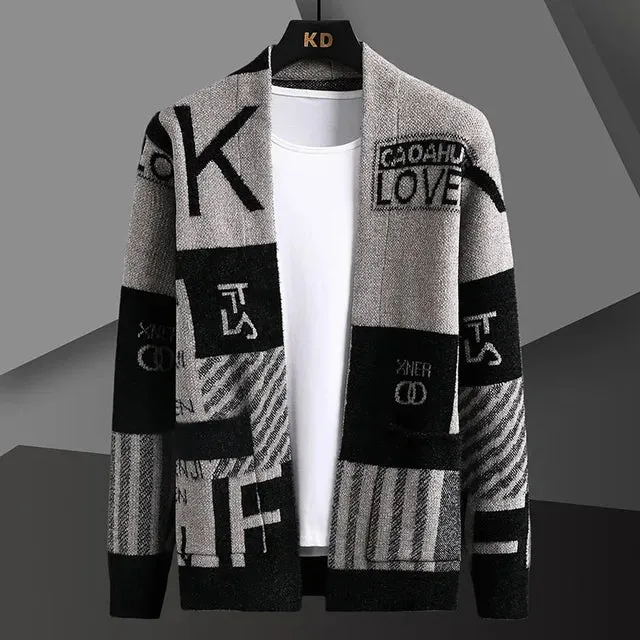 Letter Geometric Print Cardigan