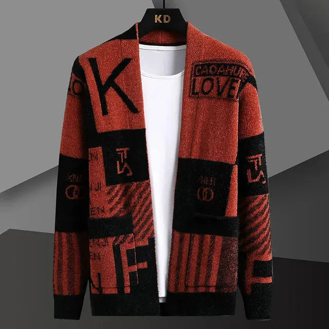 Letter Geometric Print Cardigan