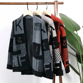 Letter Geometric Print Cardigan