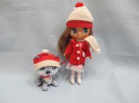 Littlest Pet Shop Lot Blythe 4" Doll with Winter Hat and Leash Cold Weather Set Authentic Lps NOV17NPBD