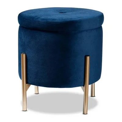 Malina Velvet Metal Storage Ottoman Navy Blue/Gold - Baxton Studio