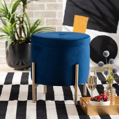 Malina Velvet Metal Storage Ottoman Navy Blue/Gold - Baxton Studio