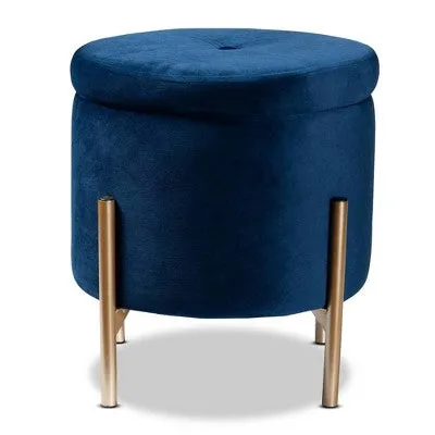 Malina Velvet Metal Storage Ottoman Navy Blue/Gold - Baxton Studio