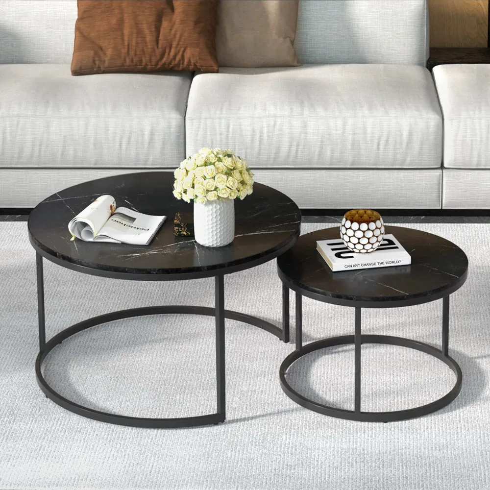 Marble Effect Nesting Coffee Tables Set of 2 - Artiss