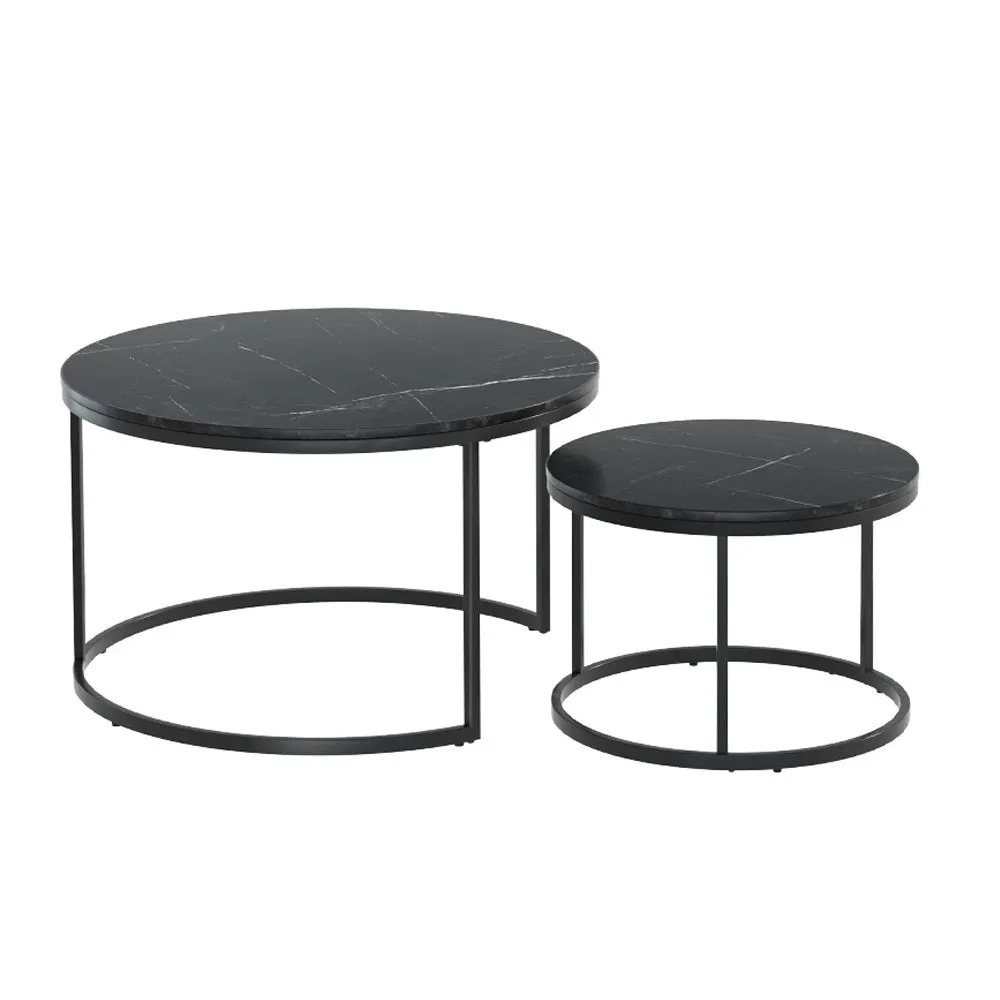 Marble Effect Nesting Coffee Tables Set of 2 - Artiss