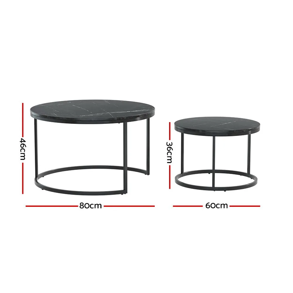 Marble Effect Nesting Coffee Tables Set of 2 - Artiss