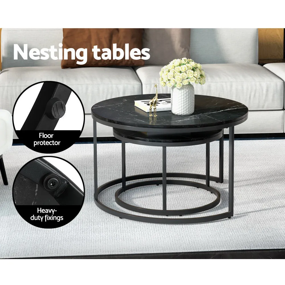 Marble Effect Nesting Coffee Tables Set of 2 - Artiss