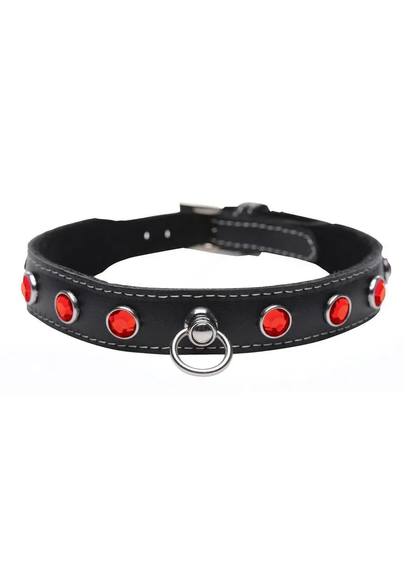 Master Series Fierce Vixen Leather Collar with Rhinestones