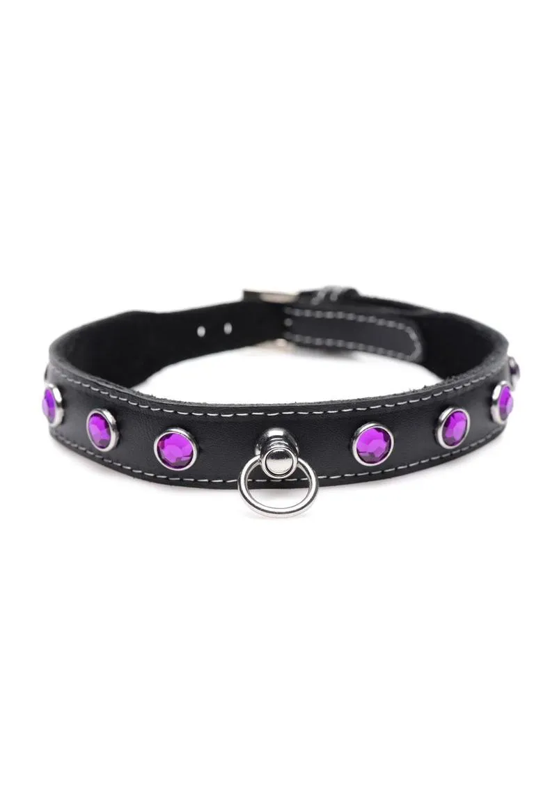 Master Series Leather Collar with Rhinestones