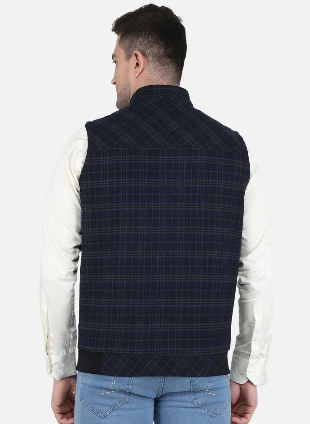 Men Blue Check Coat