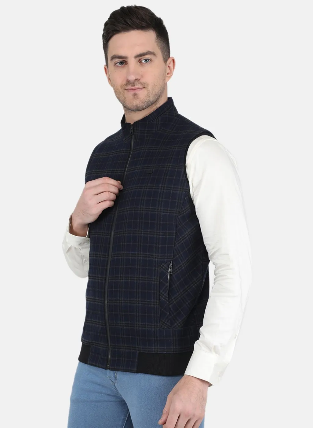 Men Blue Check Coat