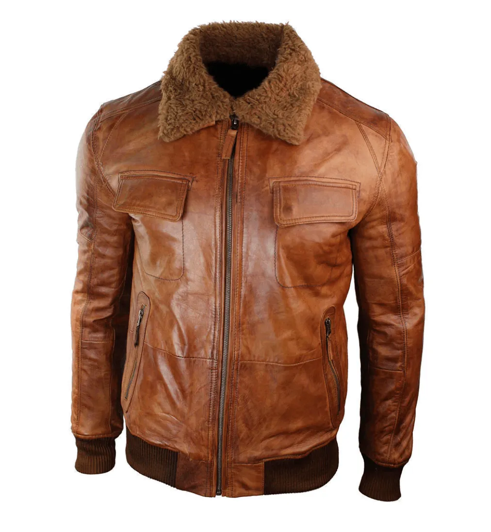 Mens Brown Leather Aviator Original B3 Bomber Jacket