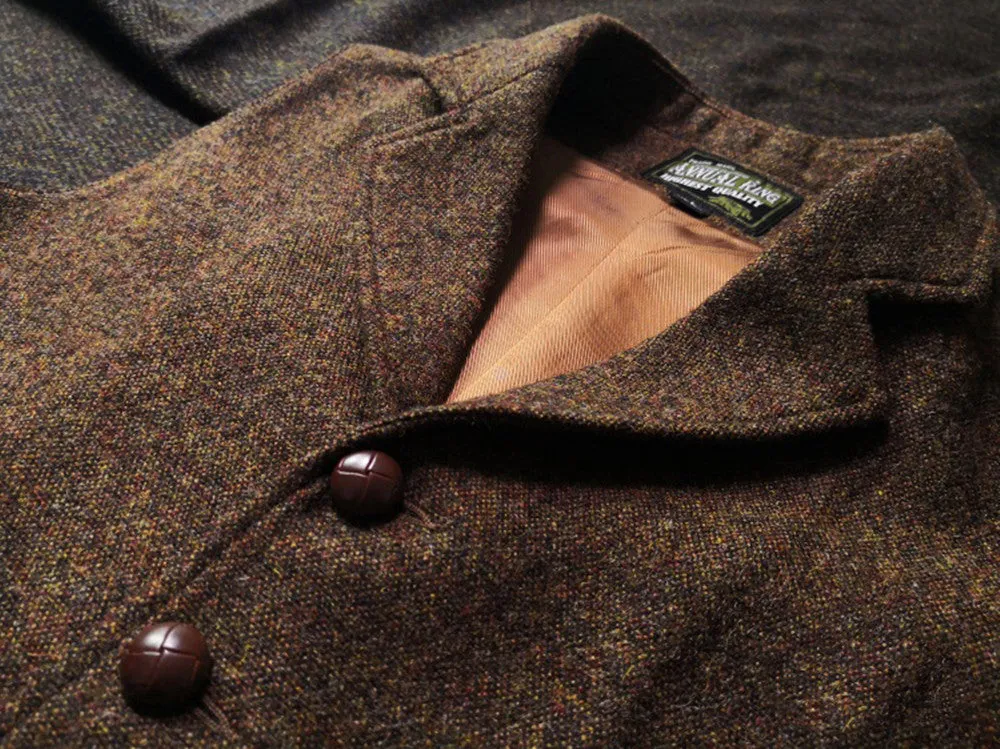 Men's Brown Tweed Hunting Vest Notch Lapel