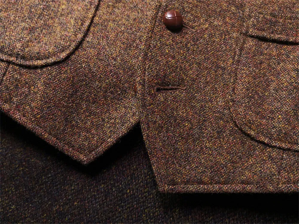 Men's Brown Tweed Hunting Vest Notch Lapel