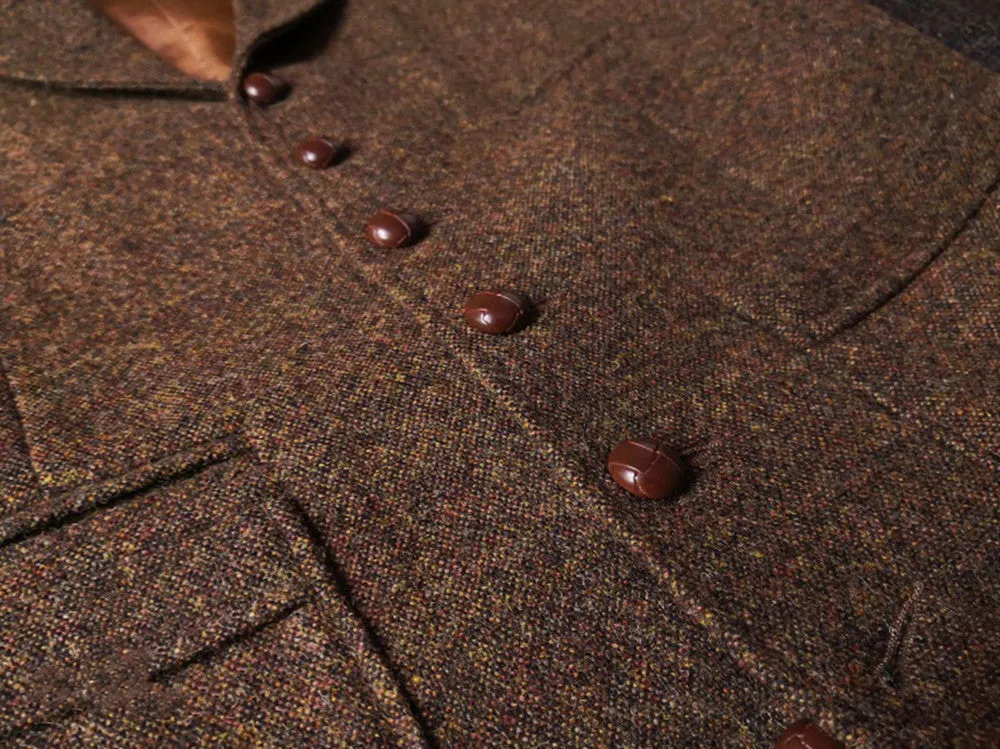 Men's Brown Tweed Hunting Vest Notch Lapel