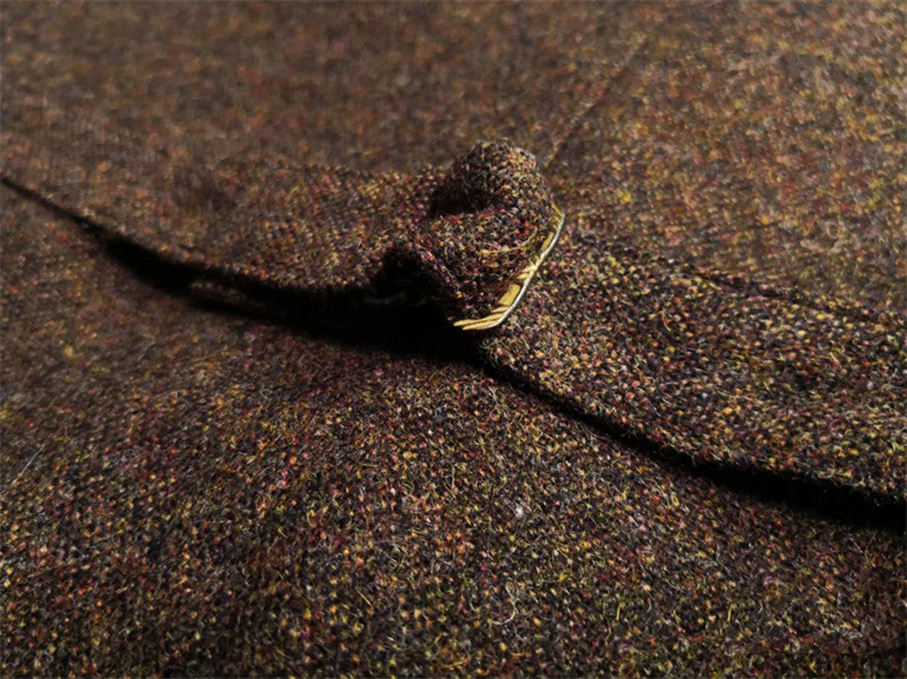 Men's Brown Tweed Hunting Vest Notch Lapel