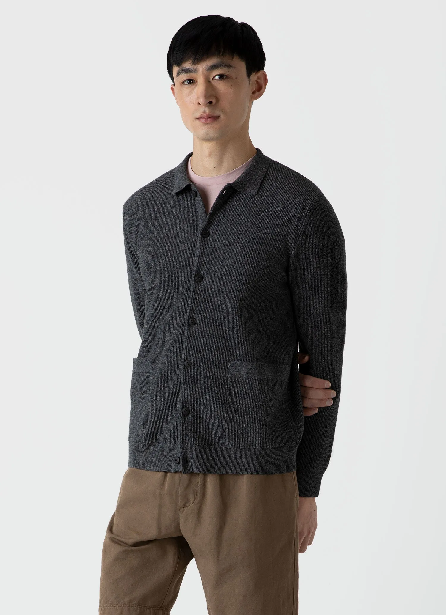 Men's Knitted Jacket in Charcoal Mouline