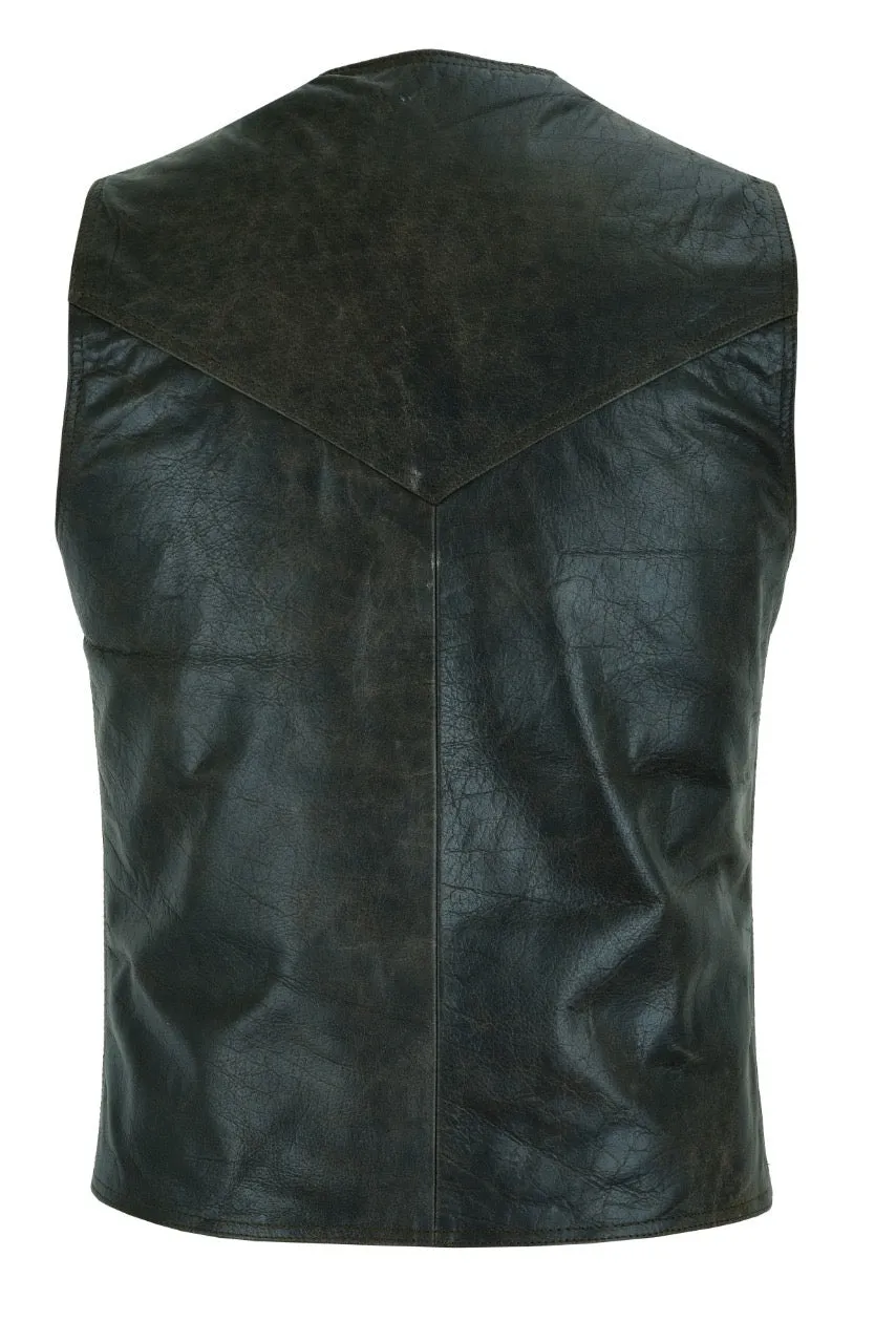 Mens Real Leather Waistcoat Motorcycle Biker Style Distressed Brown Vest