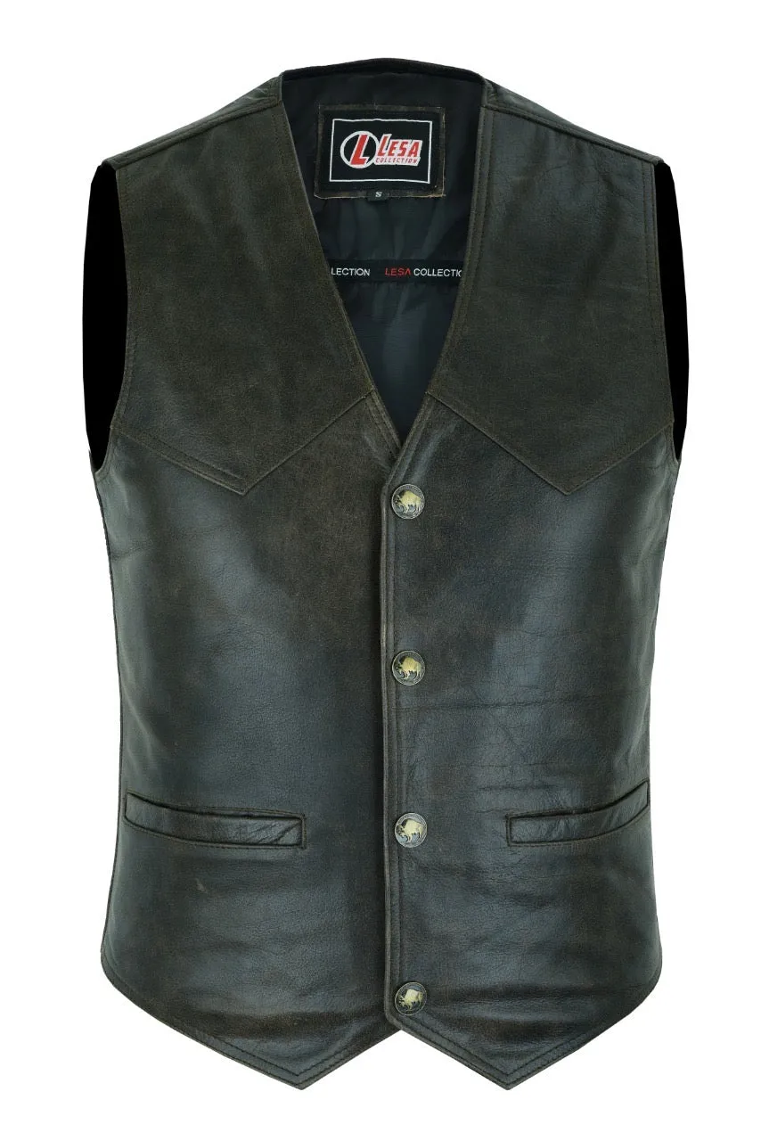 Mens Real Leather Waistcoat Motorcycle Biker Style Distressed Brown Vest