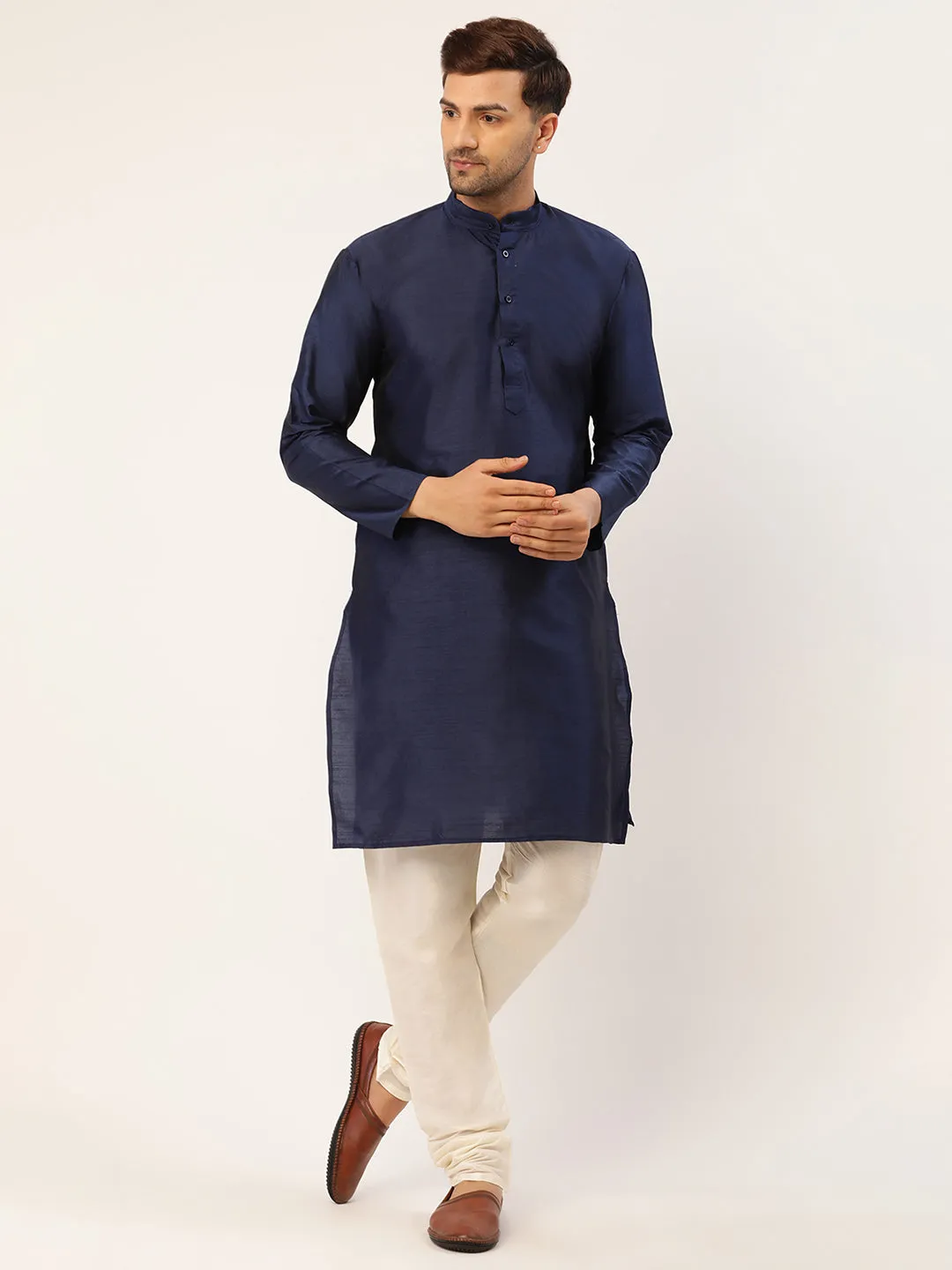 Men's Solid Kurta Pyjama With Bronze Woven Design Nehru Jacket