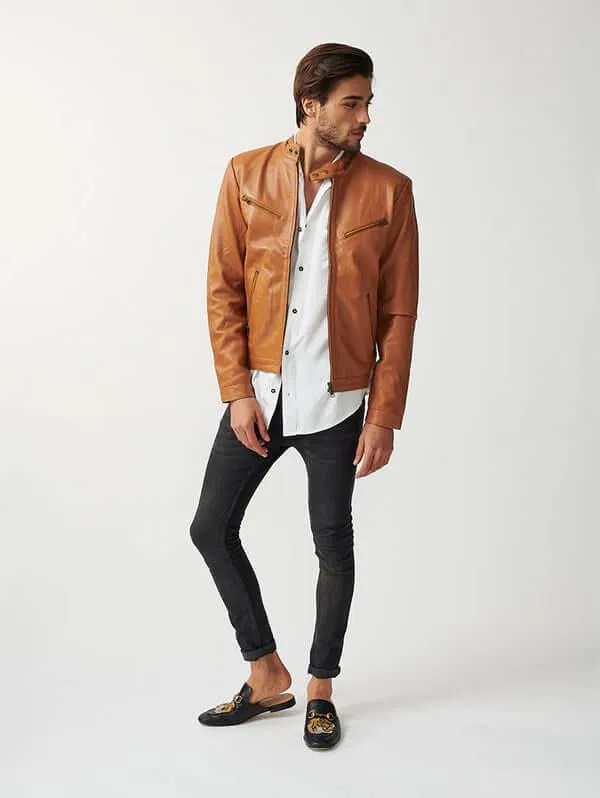 Mens Tokyo Motorbike Tan Leather Jacket