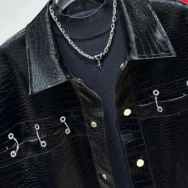 Metal Hook Patchwork Snake-Skin Pattern Jacket