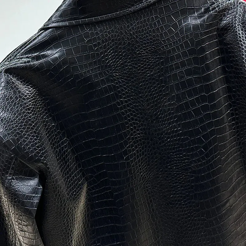 Metal Hook Patchwork Snake-Skin Pattern Jacket