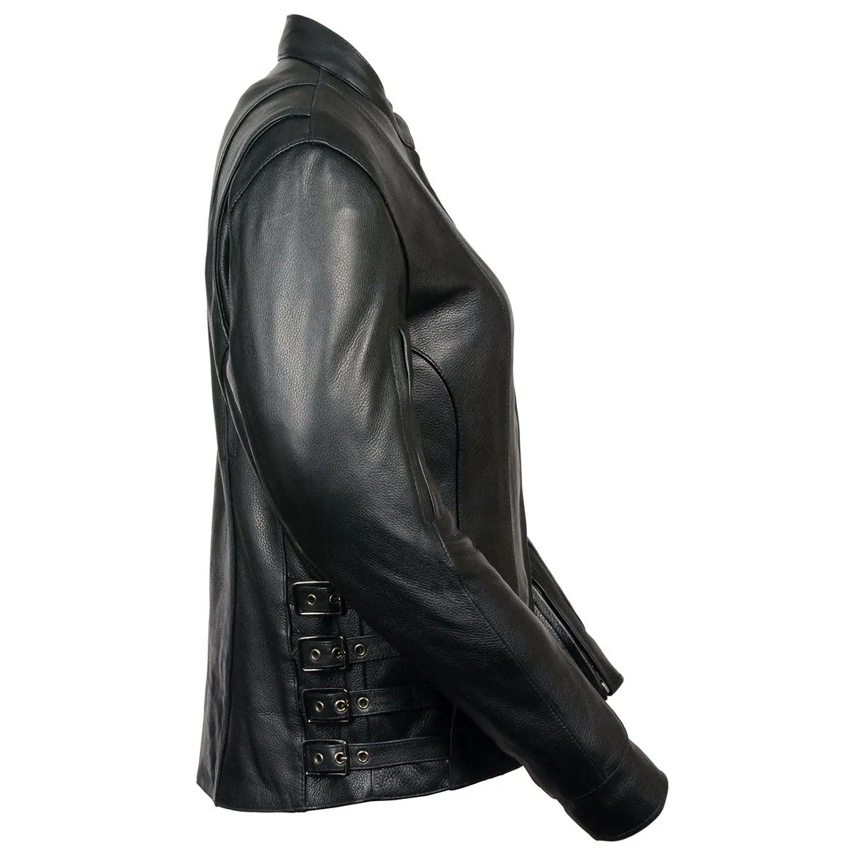 Milwaukee Leather MLL2520 Ladies Racer Black Leather Motorcycle Jacket