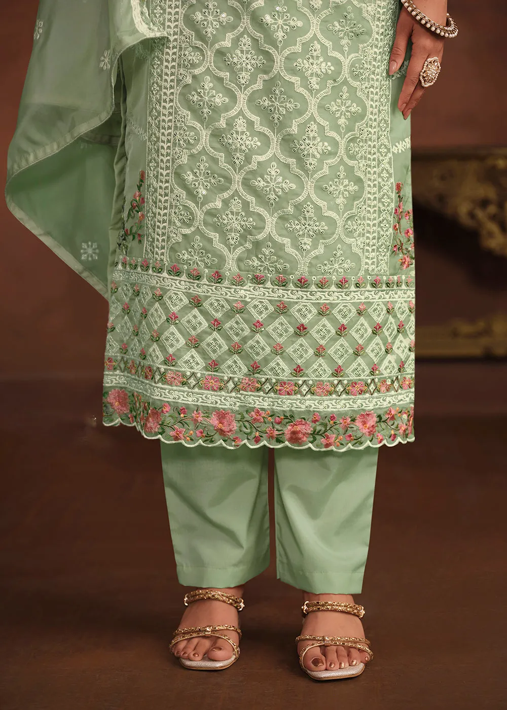 Mint Green Soft Organza Embroidered Festive Salwar Suit