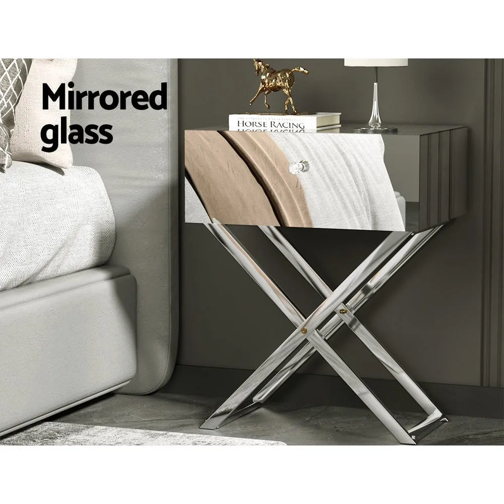 Mirrored Bedside Table Silver