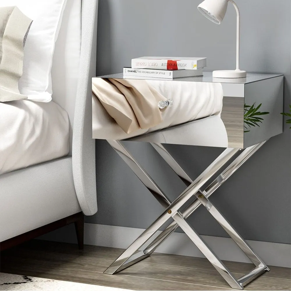 Mirrored Bedside Table Silver