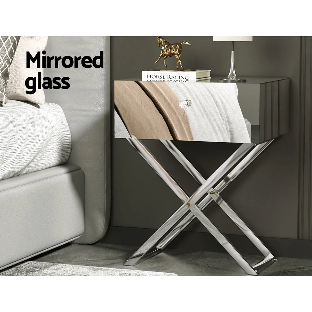 Mirrored Bedside Table with Storage Drawer, Silver - Artiss