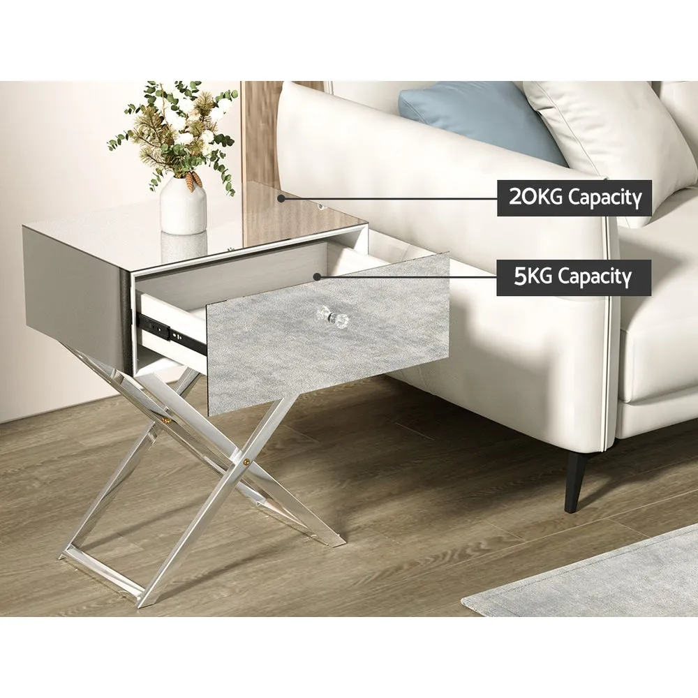 Mirrored Bedside Table with Storage Drawer, Silver - Artiss