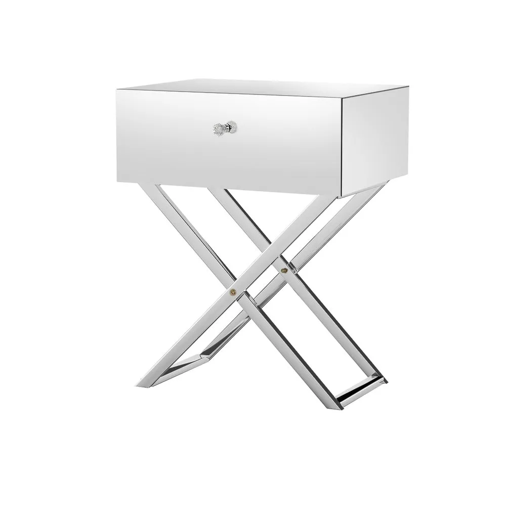 Mirrored Bedside Table with Storage Drawer, Silver - Artiss