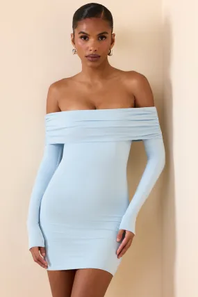 Modal Off-Shoulder Mini Dress in Ice Blue