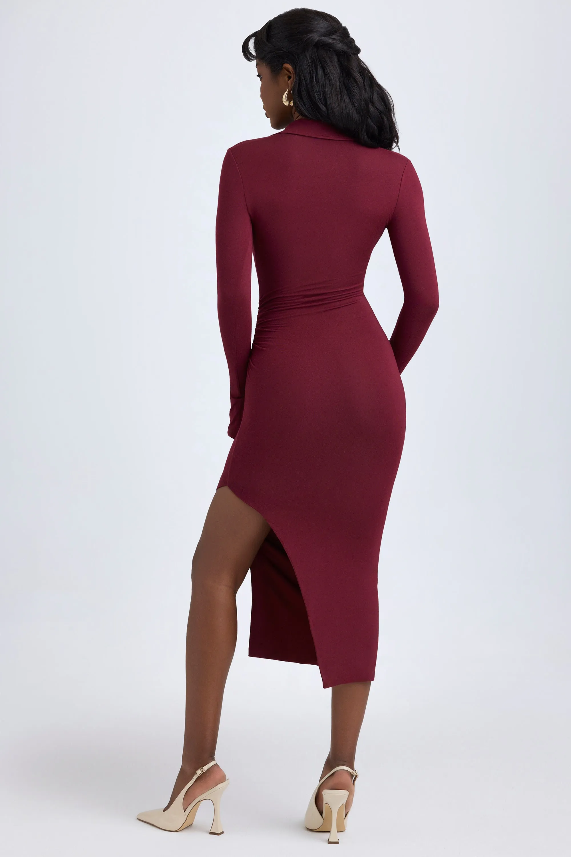 Modal Plunge V-Neck Midaxi Dress in Wine Red