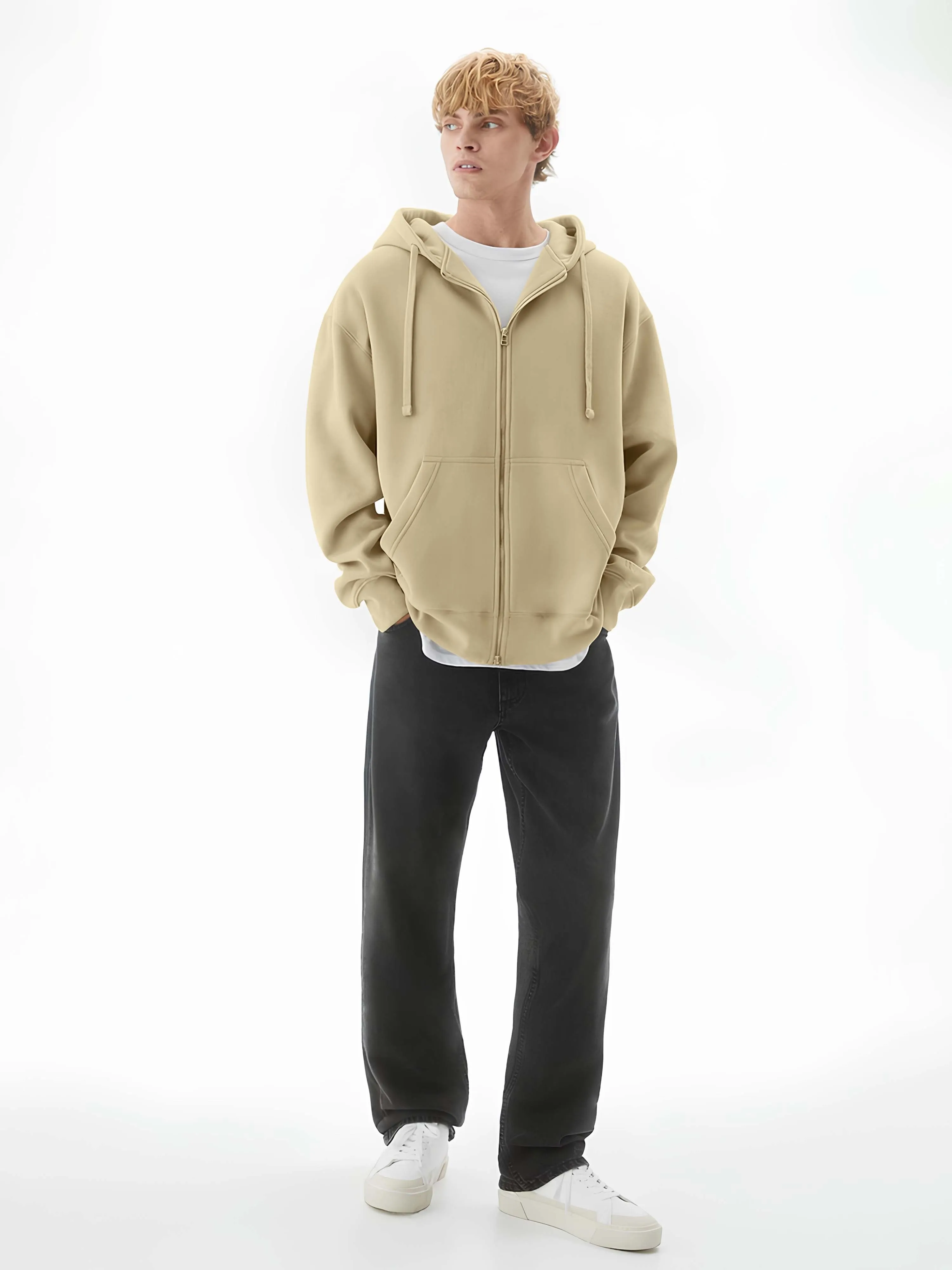 Monochrome Beige Cozy Cut Hoodie Sweatshirt