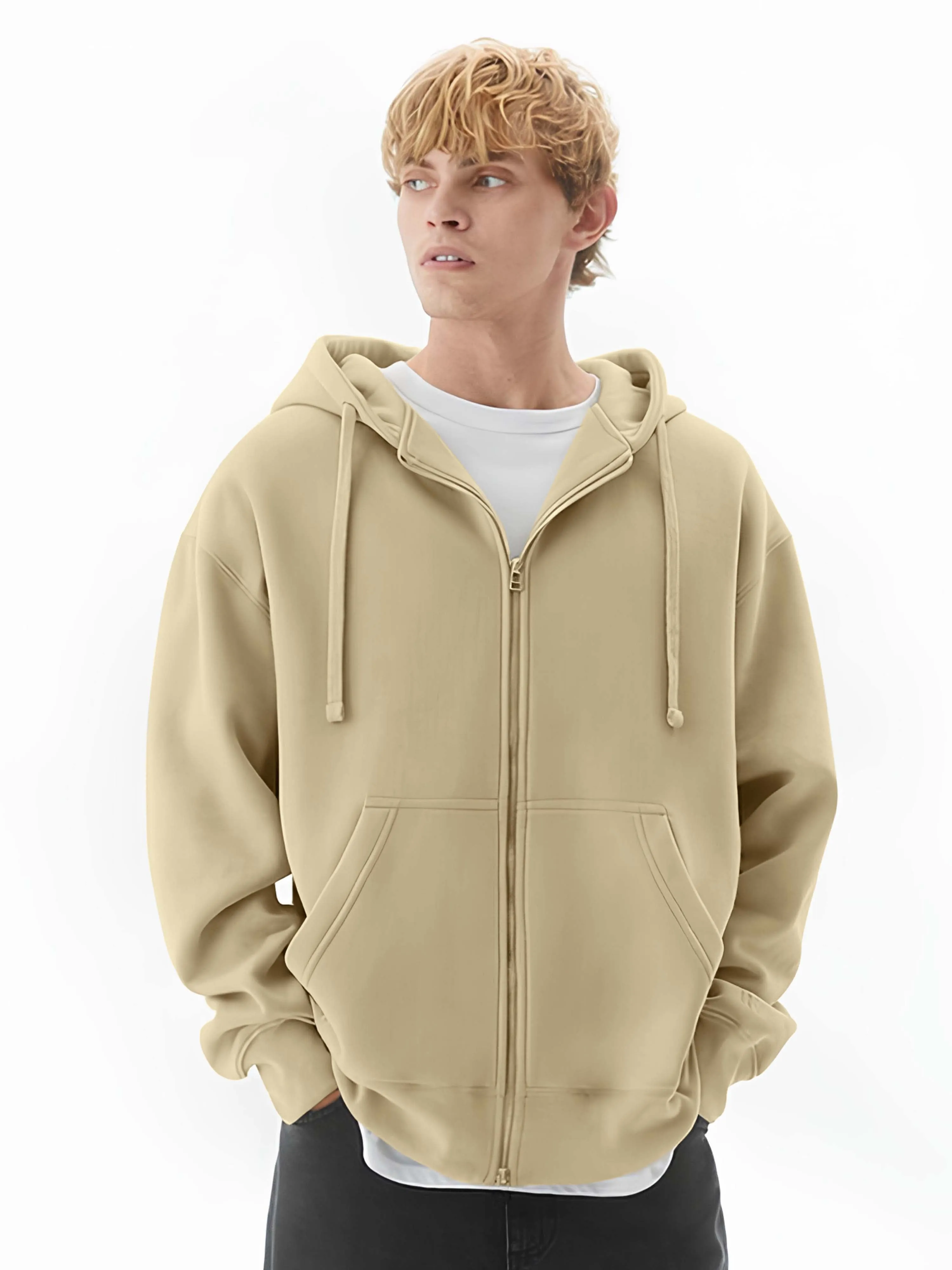 Monochrome Beige Cozy Cut Hoodie Sweatshirt