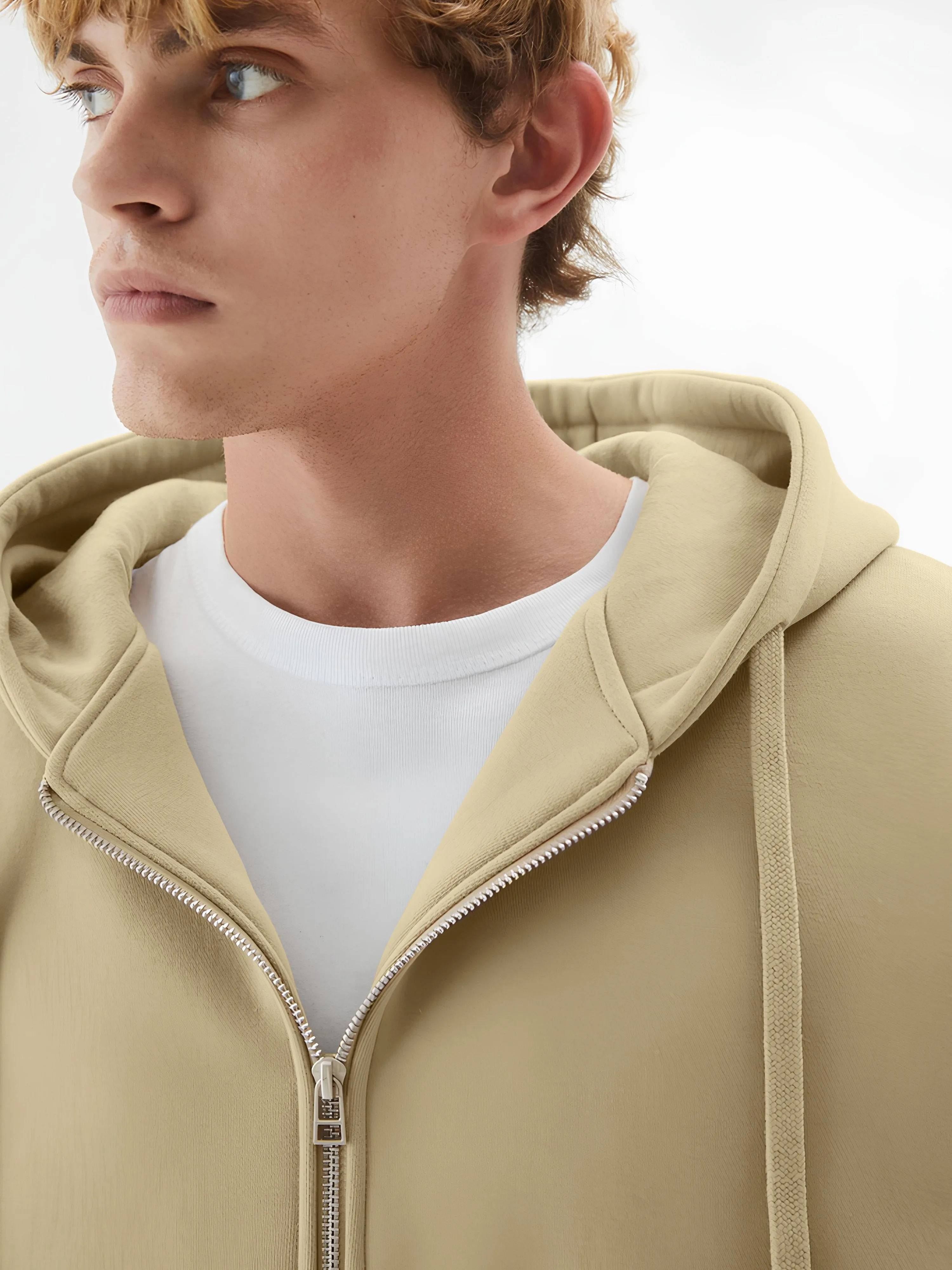 Monochrome Beige Cozy Cut Hoodie Sweatshirt