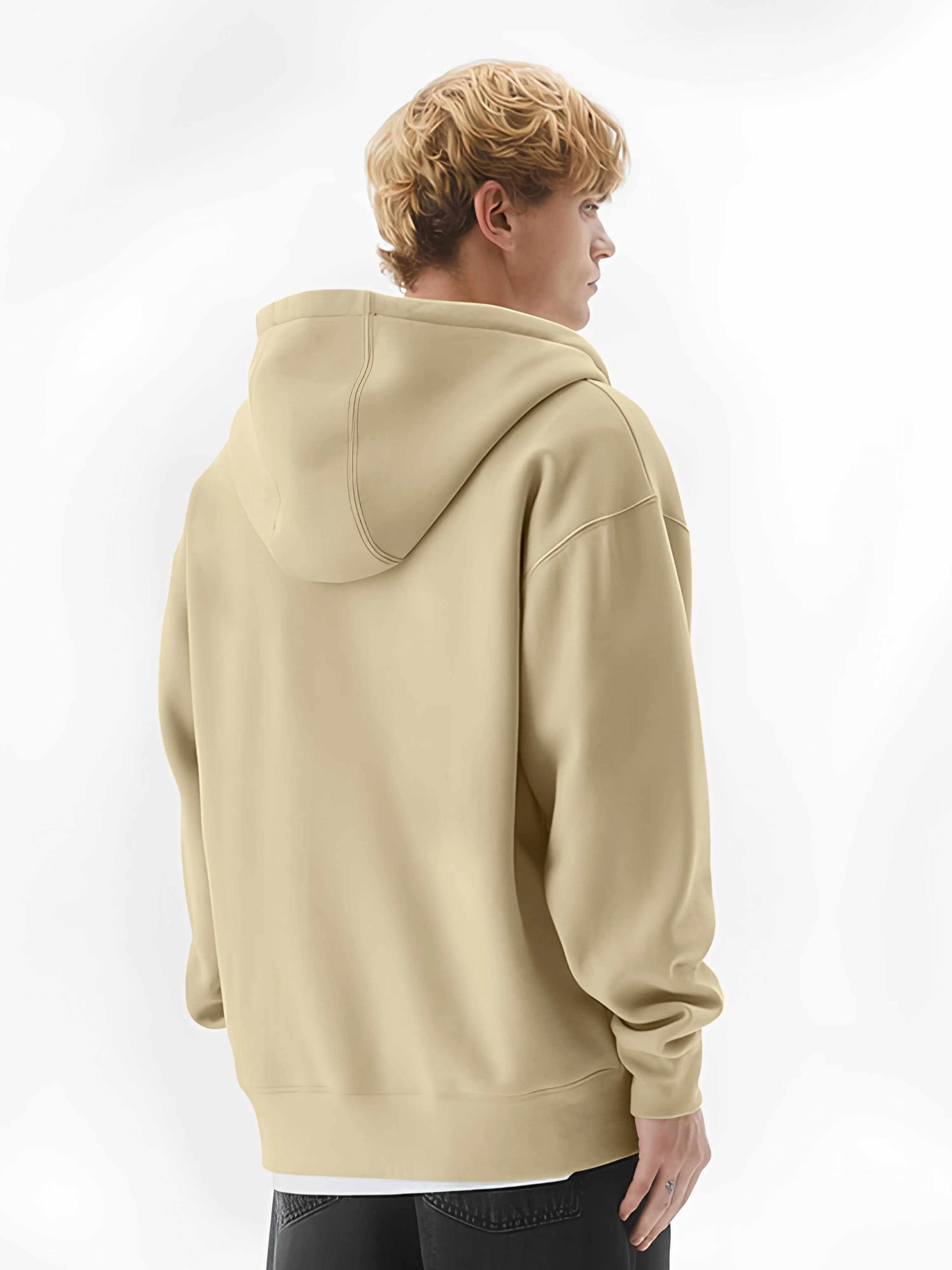 Monochrome Beige Cozy Cut Hoodie Sweatshirt