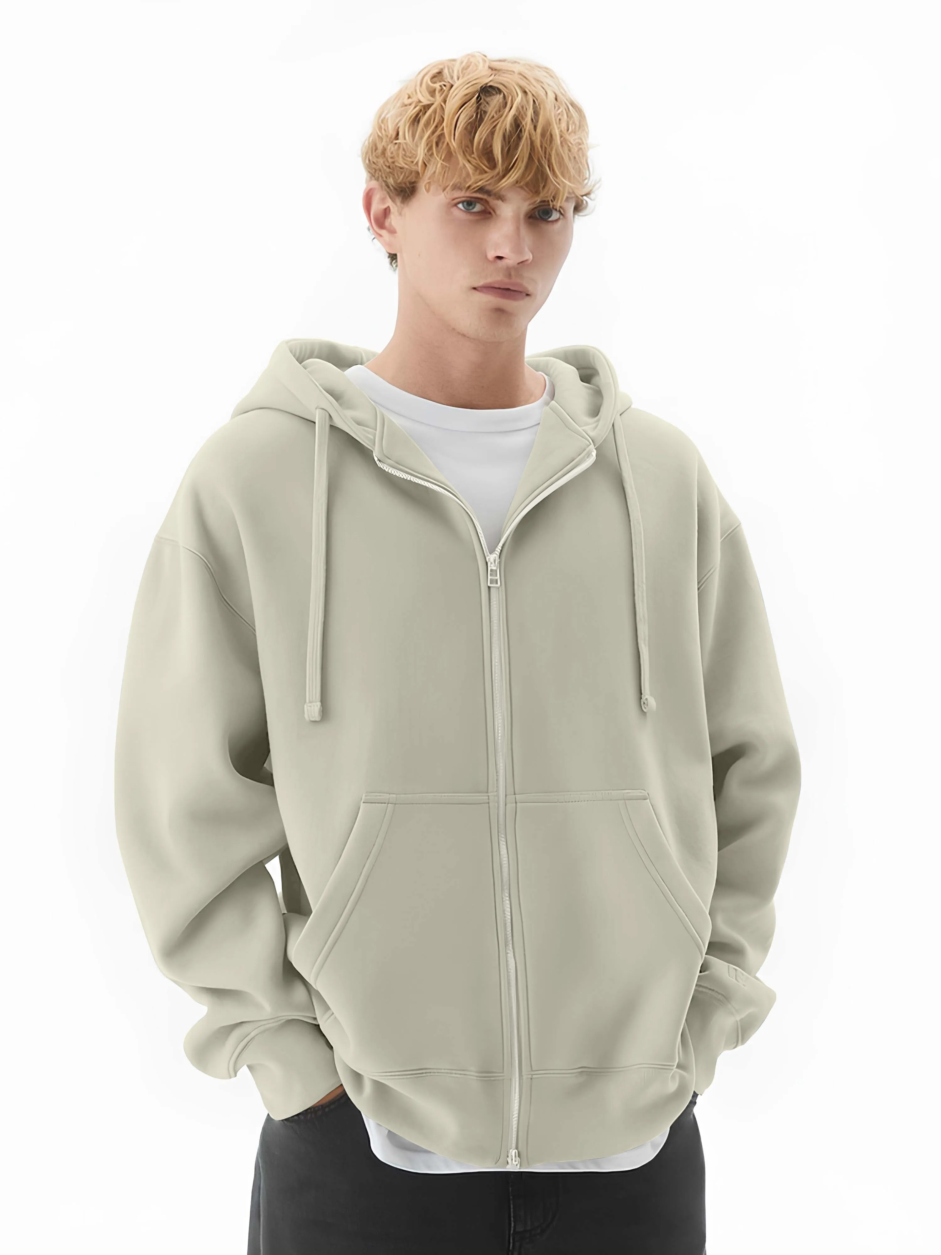 Monochrome Cream Half White Cozy Cut Hoodie Sweatshirt