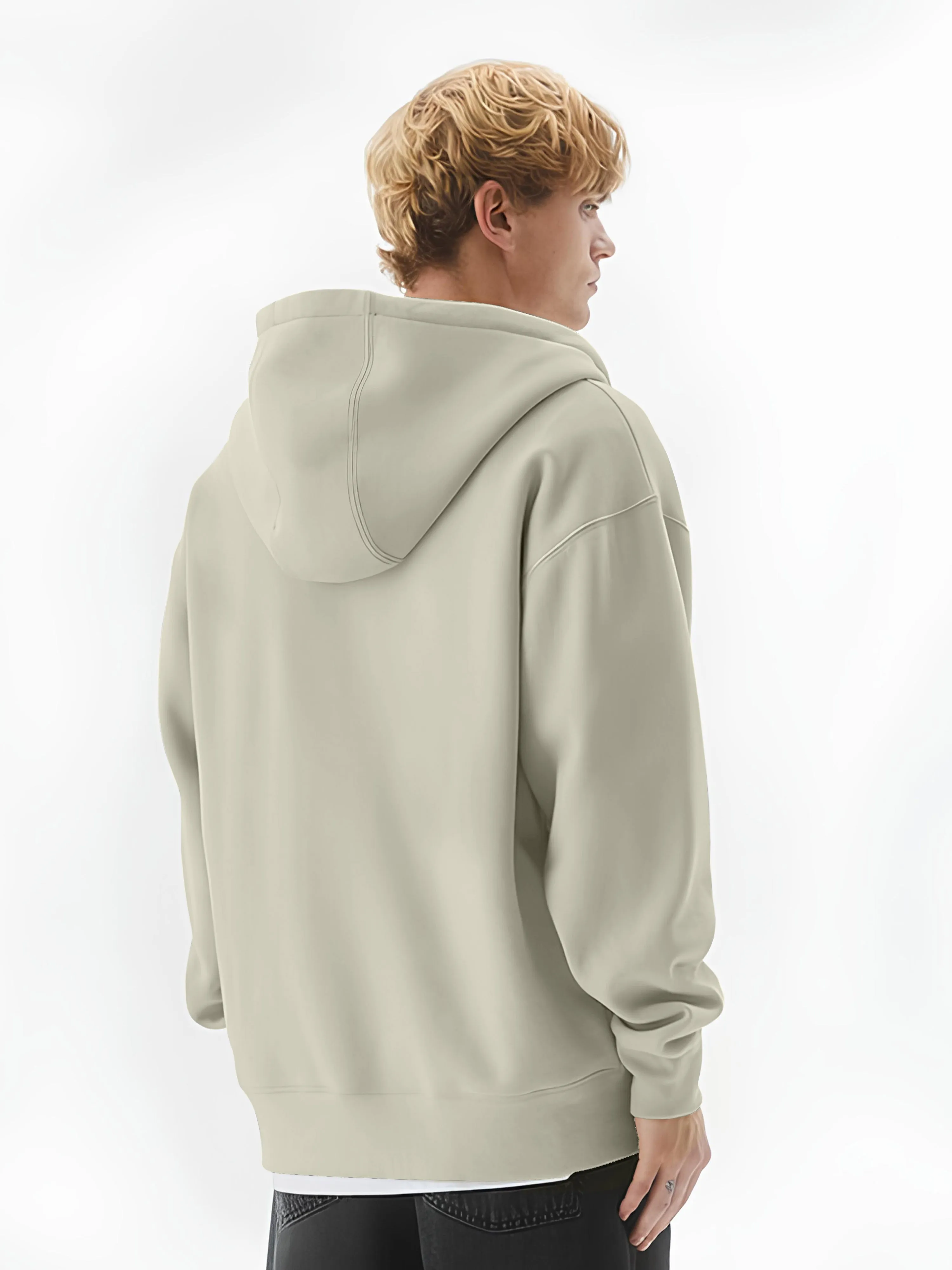 Monochrome Cream Half White Cozy Cut Hoodie Sweatshirt