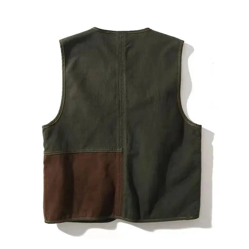 Multi-Pockets Patchwork Zipper Vest