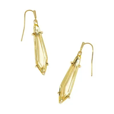 New - Kendra Scott Alice Clear Glass 14K Gold Over Brass Drop Earrings - Pale Yellow