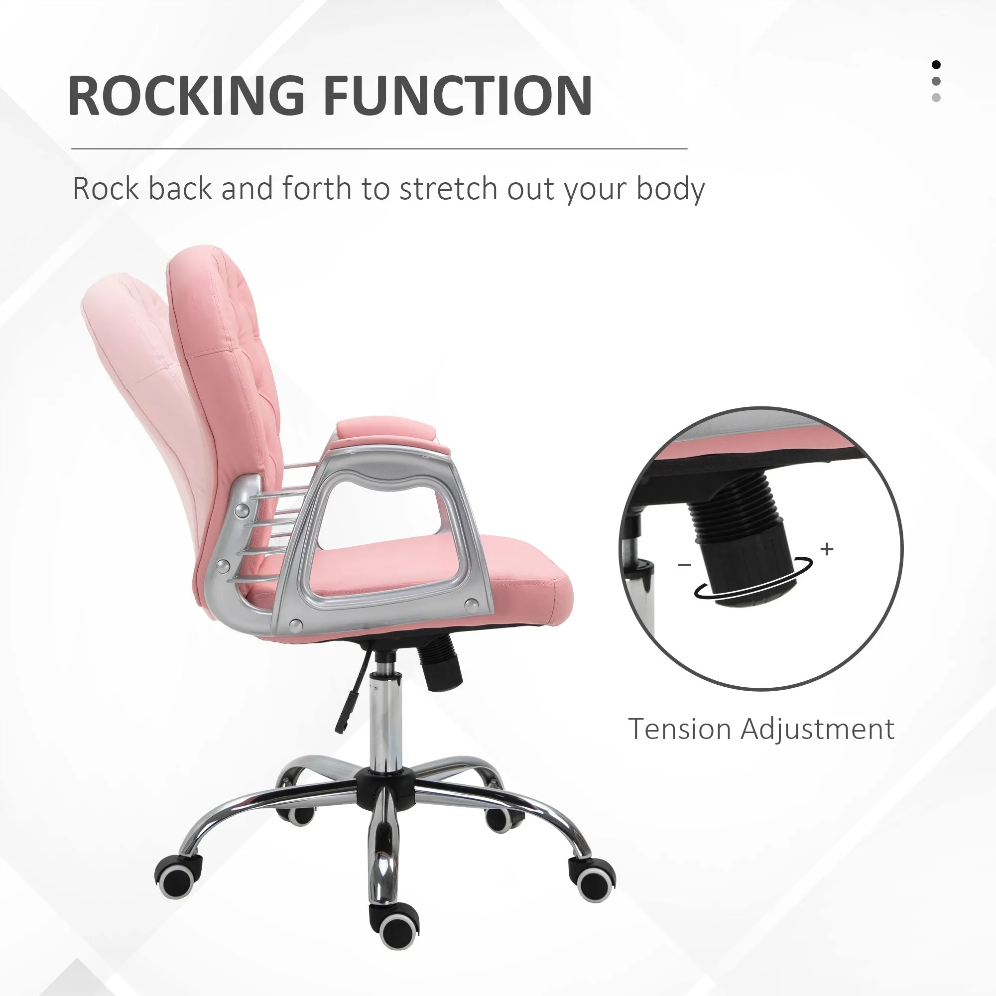 Office Chair PU Diamante Padded Ergonomic 360° Swivel Pink